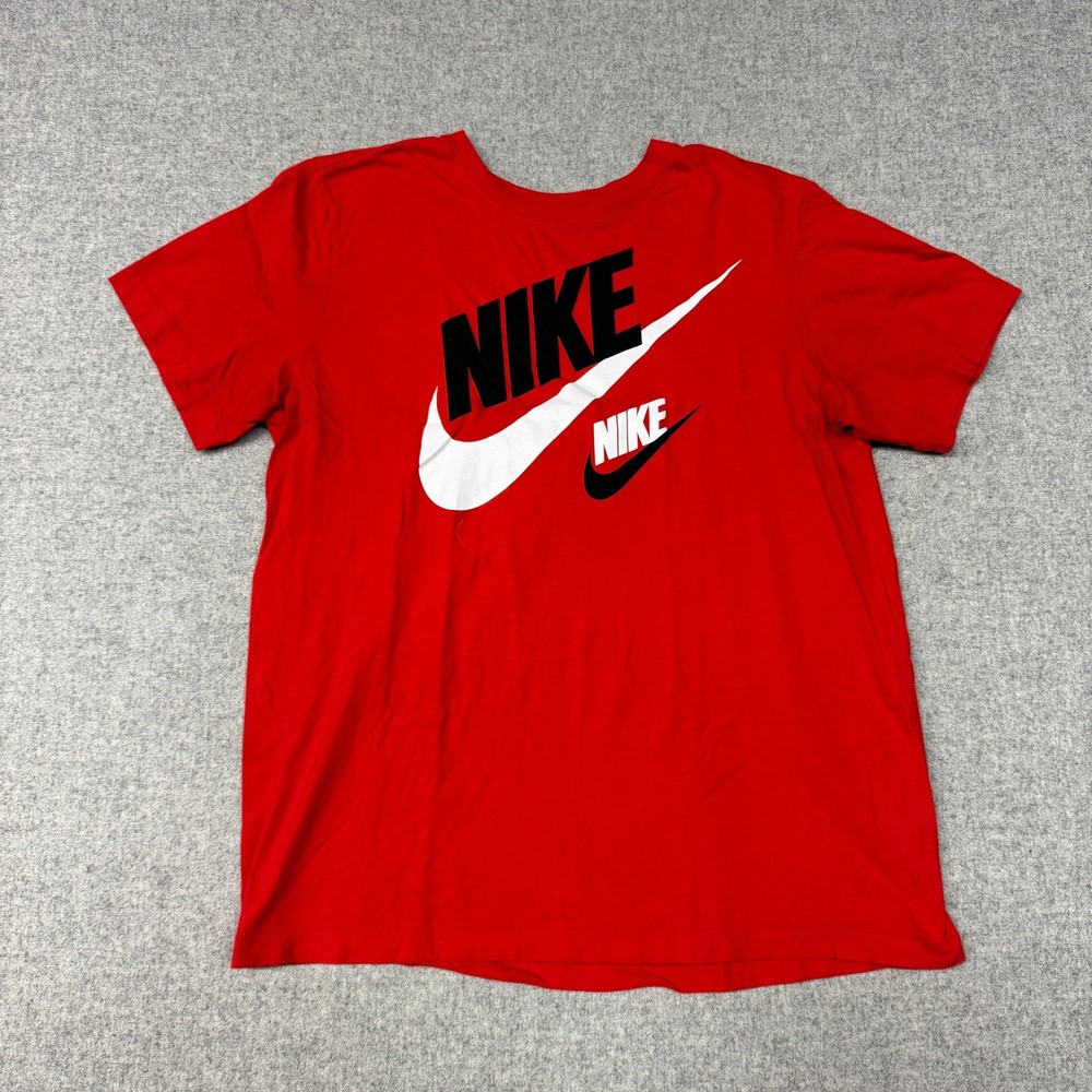Nike | Graphic T-Shirt | Large | Red | Double Swoosh Logo Sportswear Tee